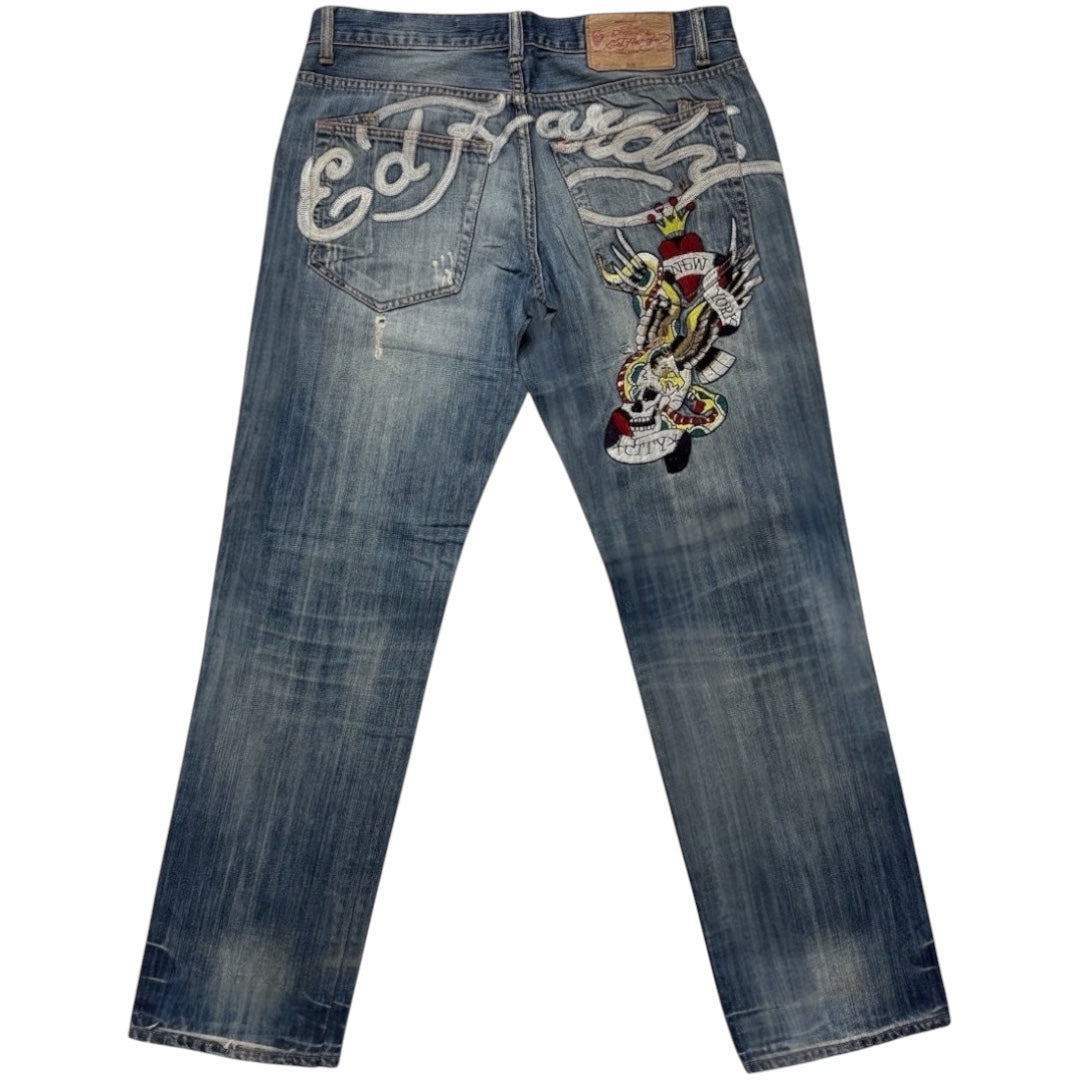 ED SPELL-OUT EMBROIDERED JEANS [36-32]