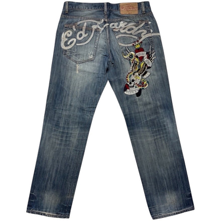 ED SPELL-OUT EMBROIDERED JEANS [36-32]
