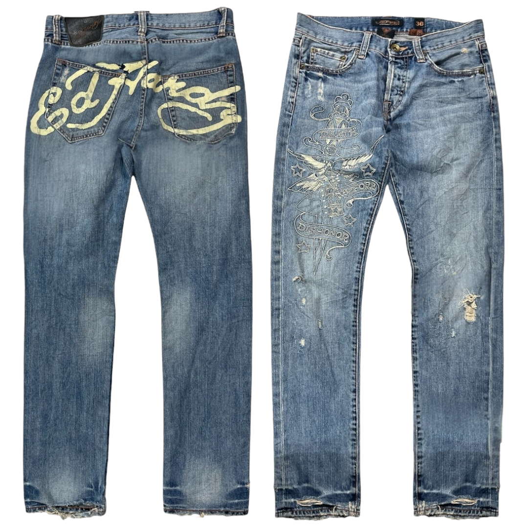 ED EMBROIDERED SPELLOUT JEANS (32-28)