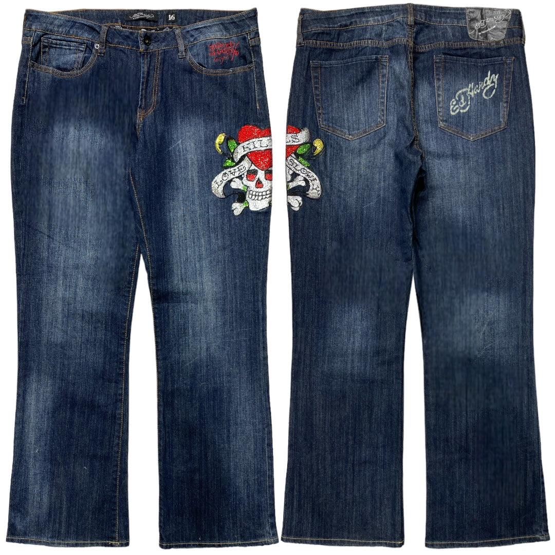 ED LOVE K*LLS SLOWLY SWAROVSKI JEANS [36-32]
