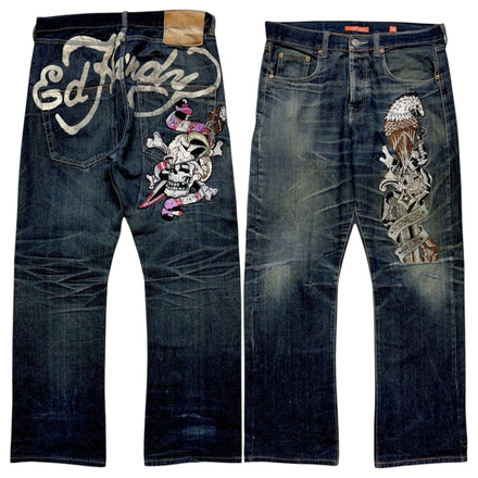 ED DARK WASH SPELL-OUT JEANS [36-32]