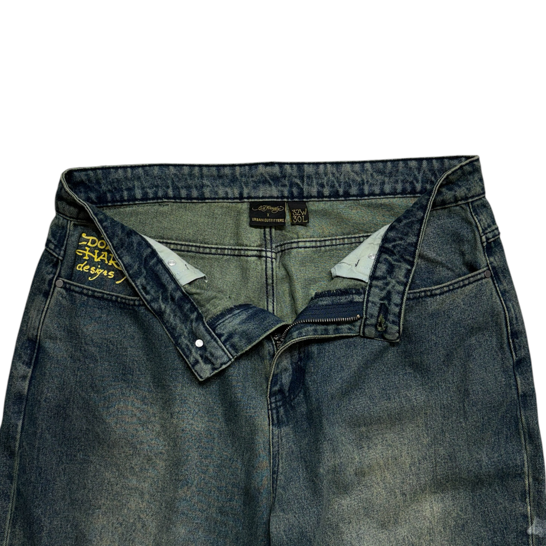 ED DRAGON DARK WASH EMBROIDERED JEANS [36to32]