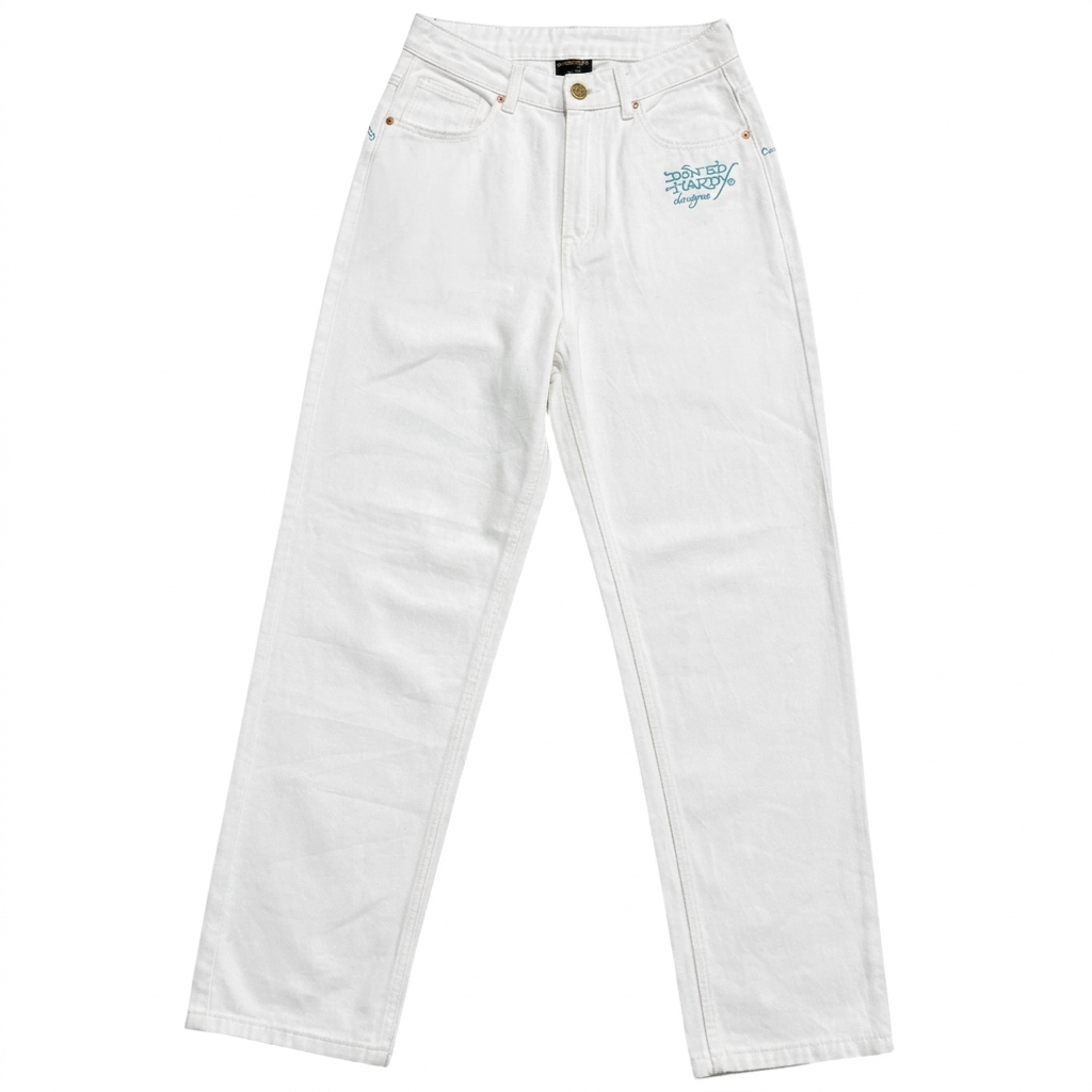 ED SPELLOUT WHITE EMBROIDERED JEANS [26]