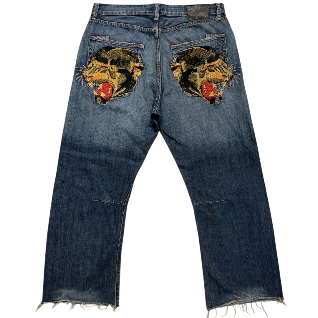 ED DARK WASH EMBROIDERED JEANS [36-32]