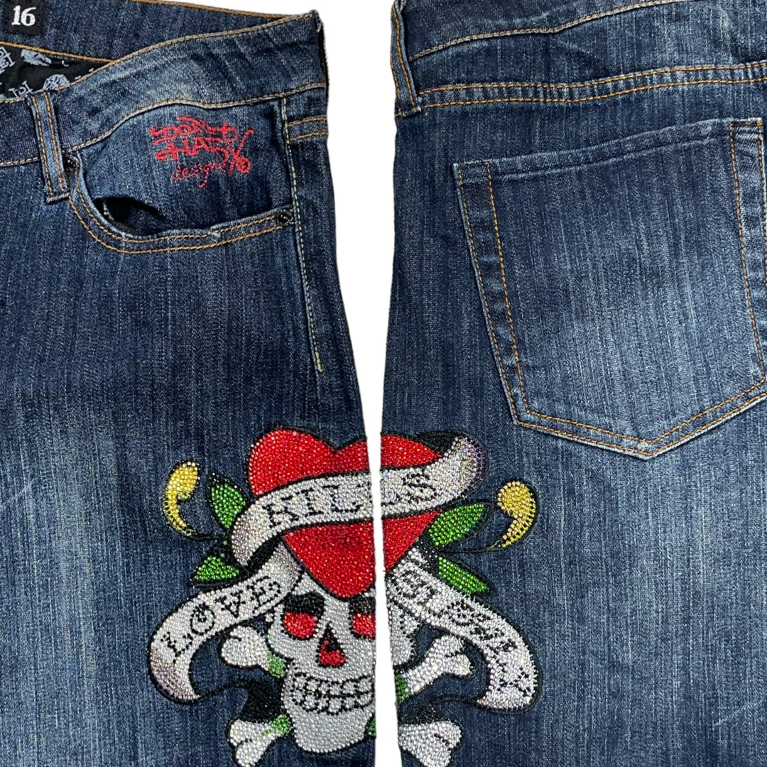 ED LOVE K*LLS SLOWLY SWAROVSKI JEANS [36-32]