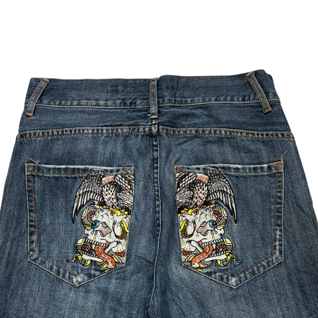 ED DARK WASH EMBROIDERED JEANS [32-28]