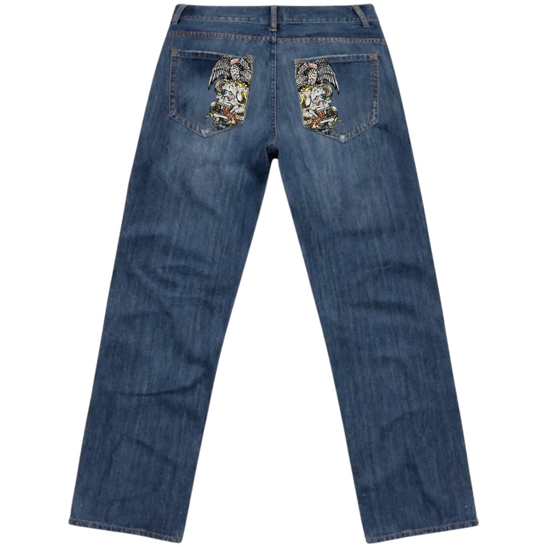 ED DARK WASH EMBROIDERED JEANS [32-28]