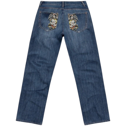 ED DARK WASH EMBROIDERED JEANS [32-28]