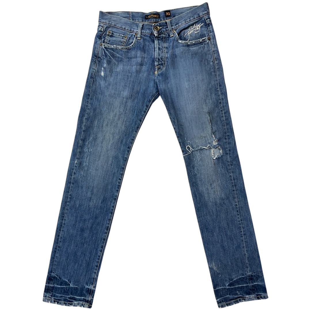 ED SKULL SPELLOUT EMBROIDERED JEANS (34-30)