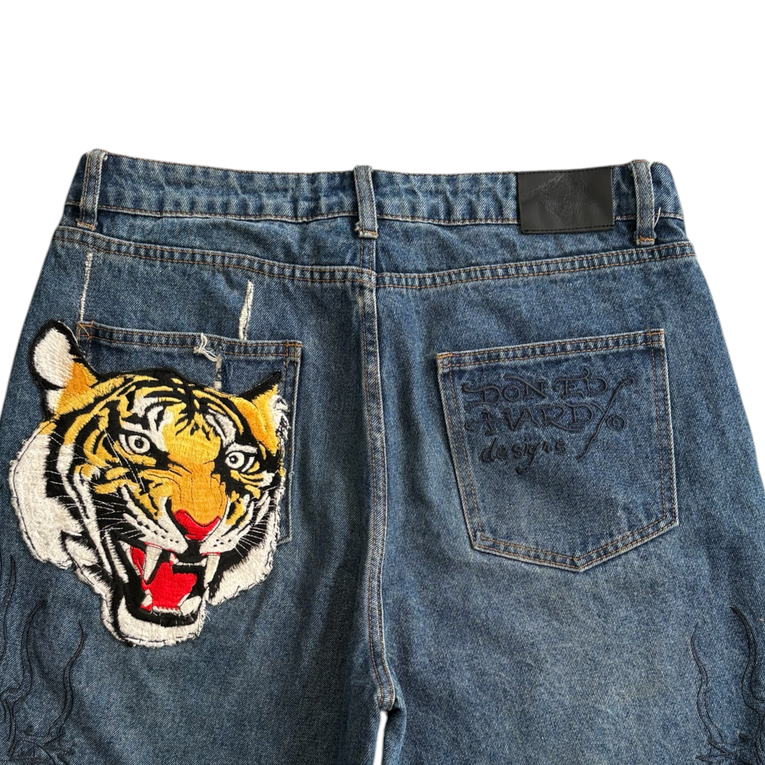 ED DARK WASH EMBROIDERED JEANS [36-32]