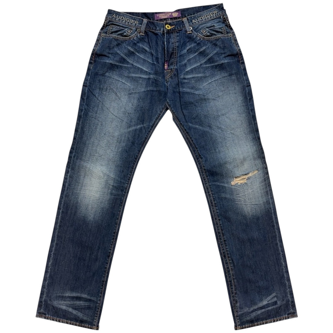 AUDIGER SEQUIN SPELLOUT EMBROIDERED JEANS [36-32]