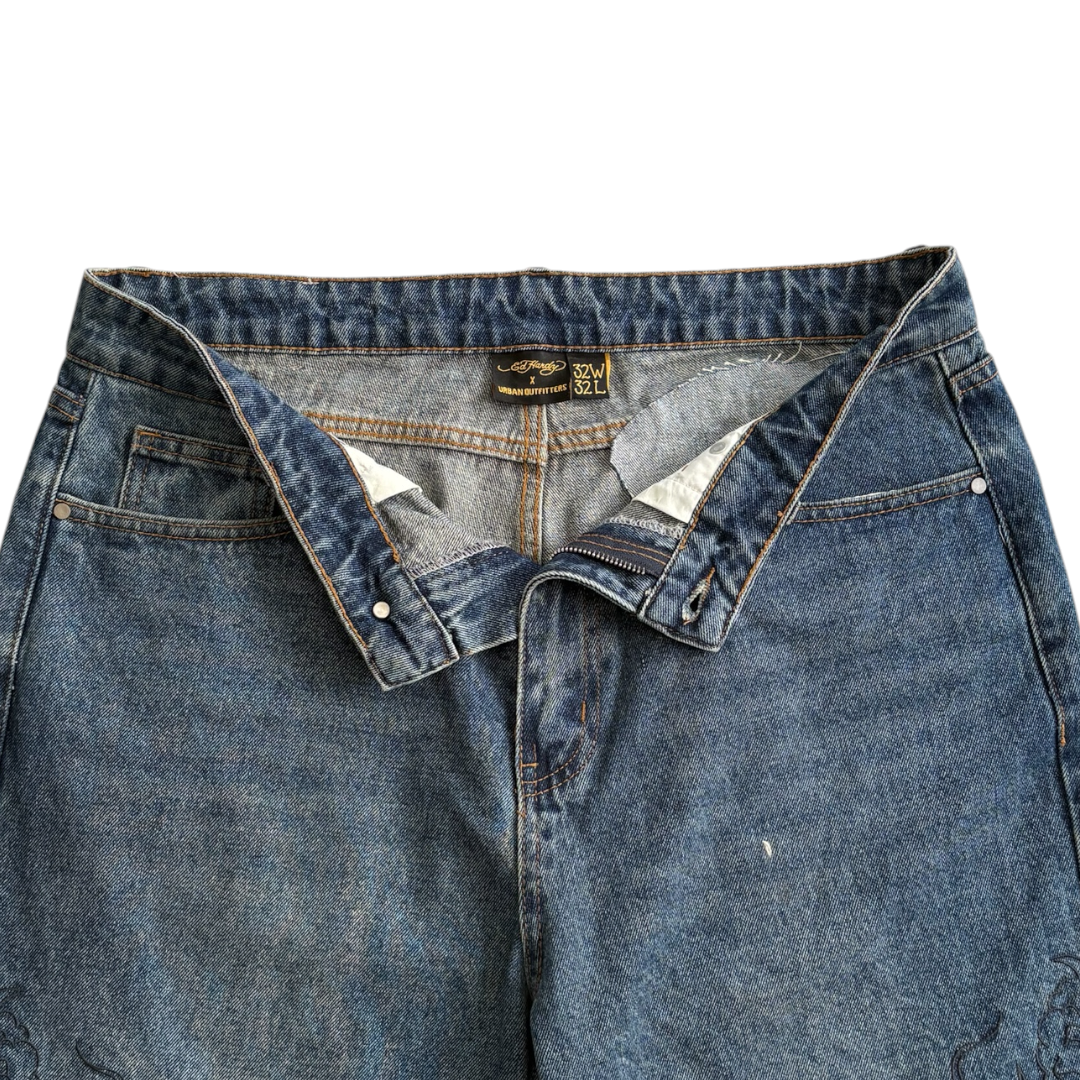 ED DARK WASH EMBROIDERED JEANS [36-32]
