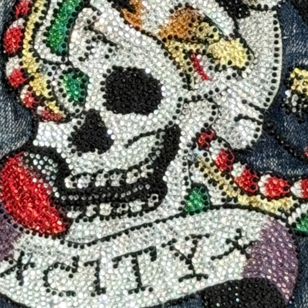 ED DARK WASH SPELLOUT SEQUIN EMBROIDERED JEANS [36-32]