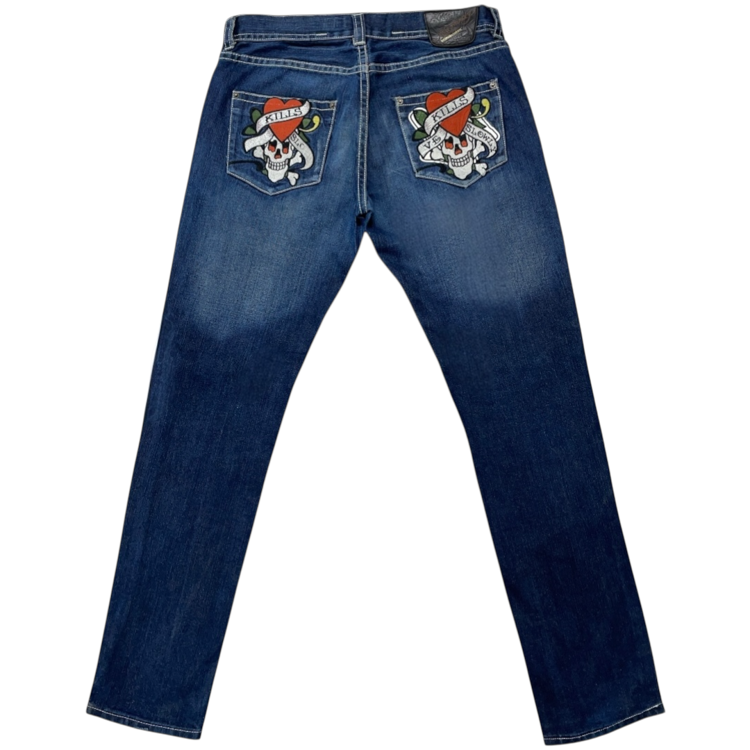 ED LOVE K*LLS SLOWLY EMBROIDERED JEANS (32)