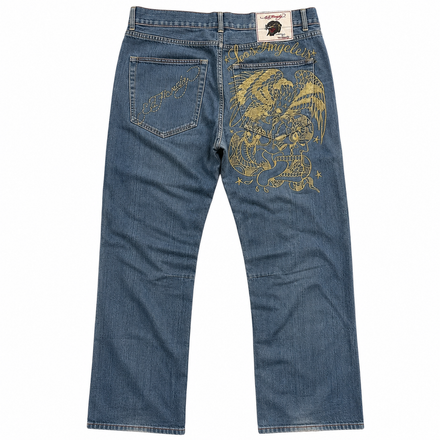 ED DARK WASH EMBROIDERED JEANS [38-34]