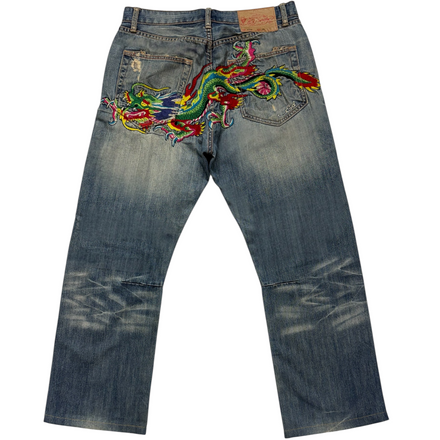 ED DRAGON EMBROIDERED JEANS [34-30]