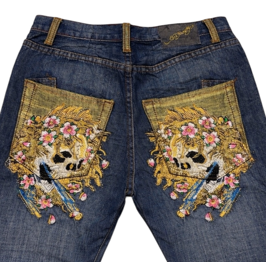 ED EMBROIDERED FRONT SPELLOUT JEANS [29-28]