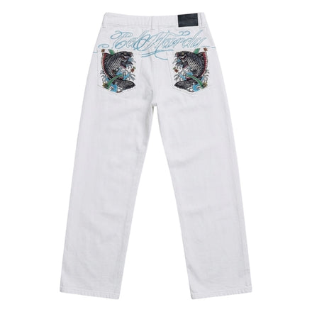 ED SPELLOUT WHITE EMBROIDERED JEANS [26]