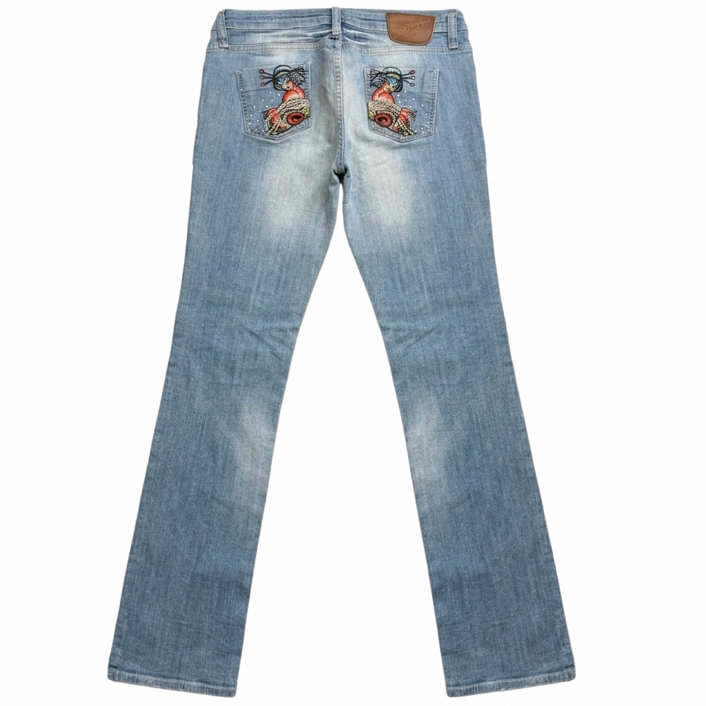 ED LIGHT WASH EMBROIDERED WOMEN’S LOW WAIST JEANS [30-28]