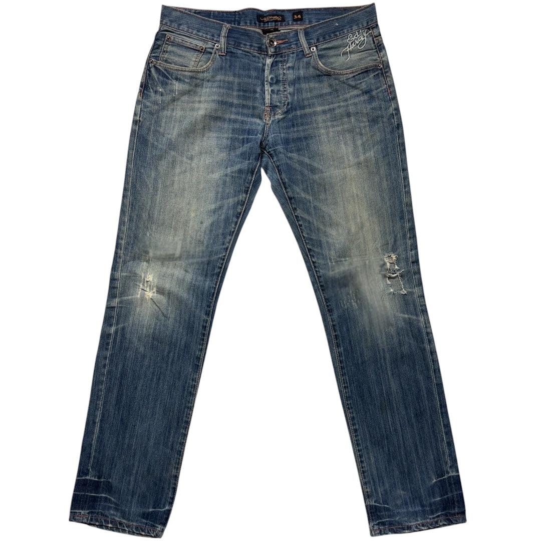 ED SPELL-OUT EMBROIDERED JEANS [36-32]