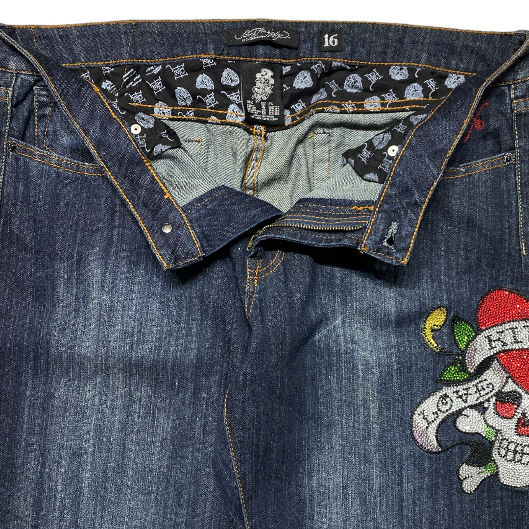 ED LOVE K*LLS SLOWLY SWAROVSKI JEANS [36-32]