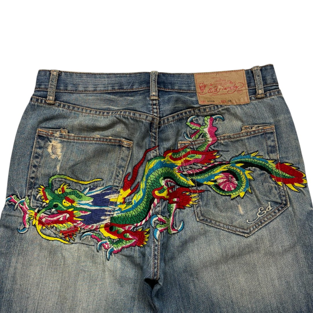 ED DRAGON EMBROIDERED JEANS [34-30]
