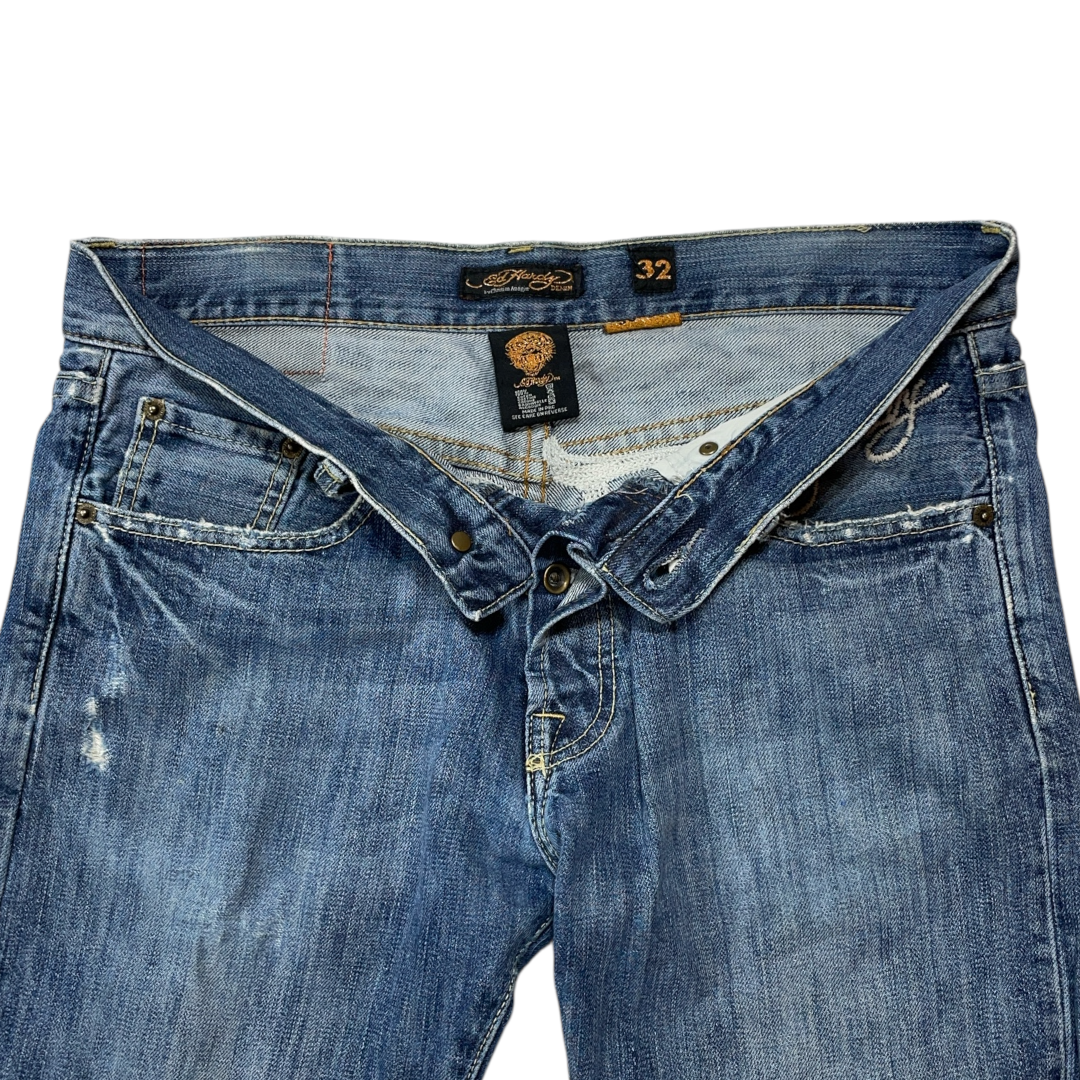 ED SKULL SPELLOUT EMBROIDERED JEANS (34-30)