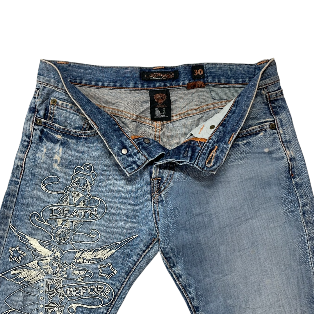 ED EMBROIDERED SPELLOUT JEANS (32-28)