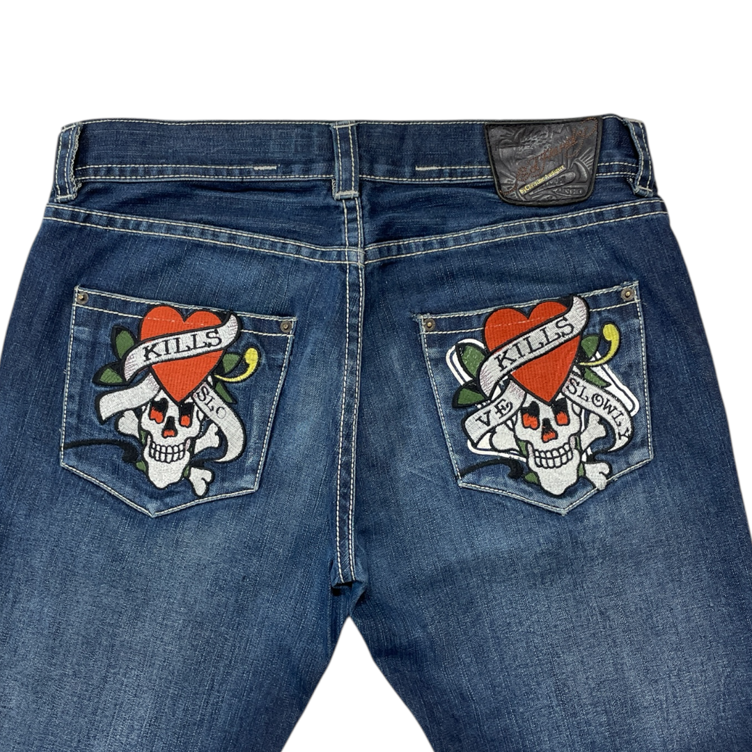 ED LOVE K*LLS SLOWLY EMBROIDERED JEANS (32)
