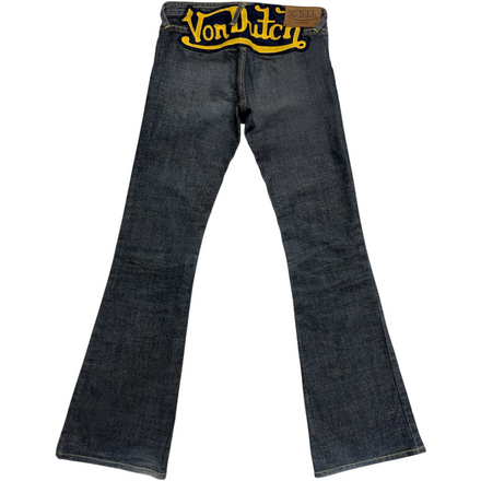 ED EMBROIDERED FRONT SPELLOUT JEANS [29-28] (bell bottoms)