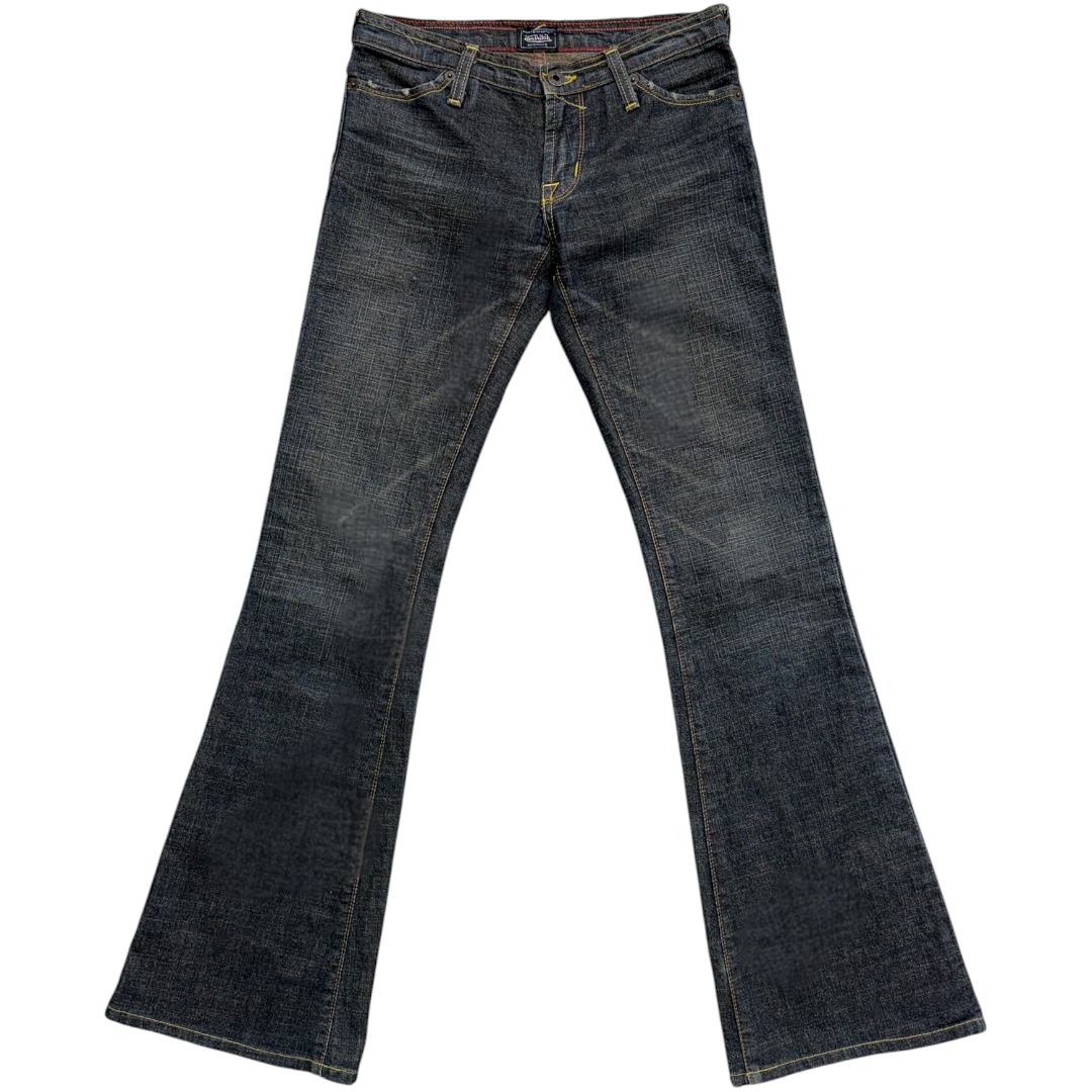 ED EMBROIDERED FRONT SPELLOUT JEANS [29-28] (bell bottoms)