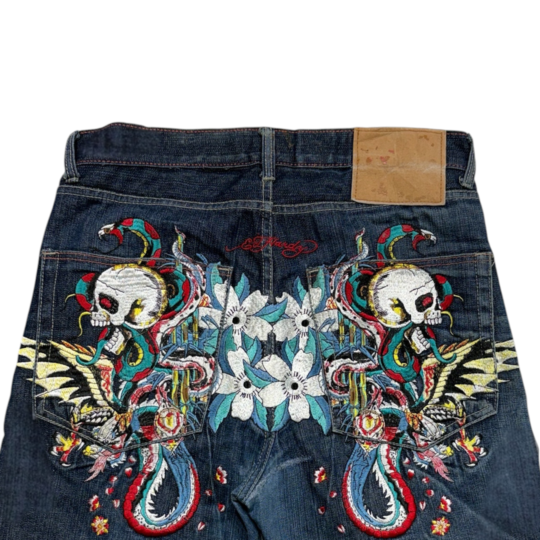 ED DARK WASH EMBROIDERED JEANS [34 to 30]