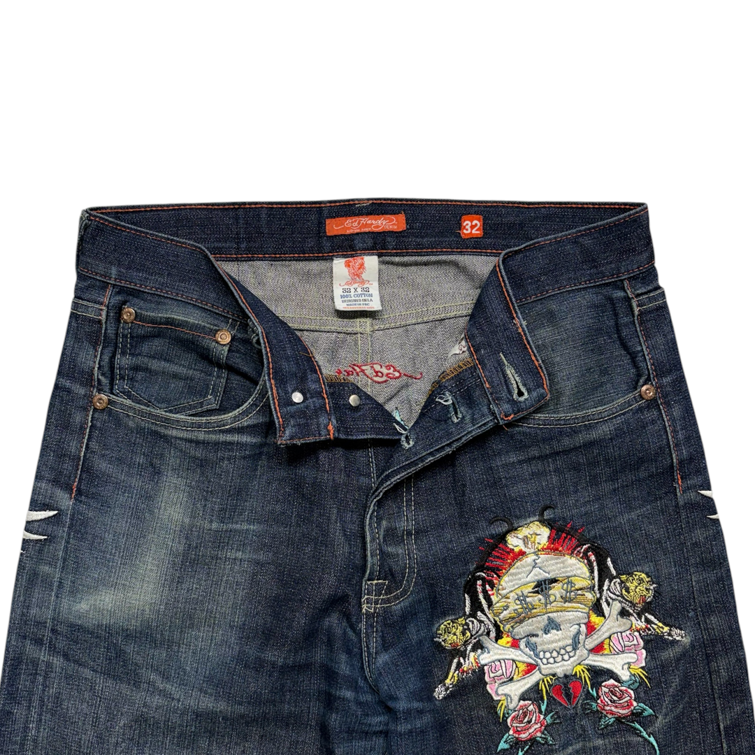 ED DARK WASH EMBROIDERED JEANS [34 to 30]