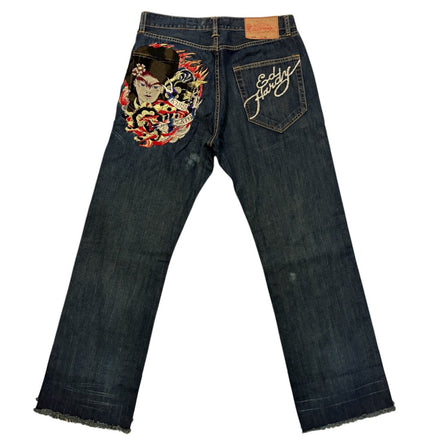 ED DARK WASH EMBROIDERED JEANS [34-30]