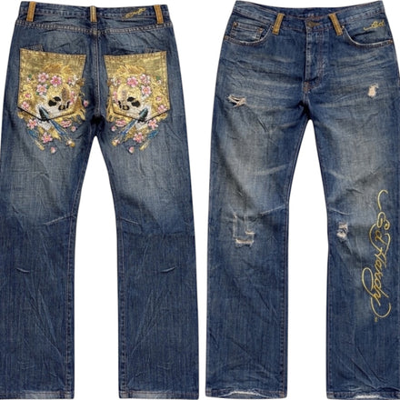 ED EMBROIDERED FRONT SPELLOUT JEANS [29-28]