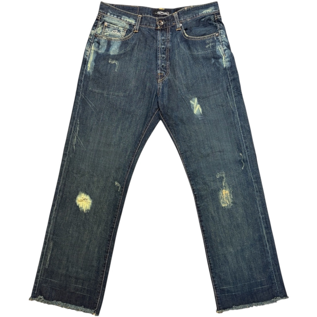 ED DARK WASH EMBROIDERED JEANS [34-30]