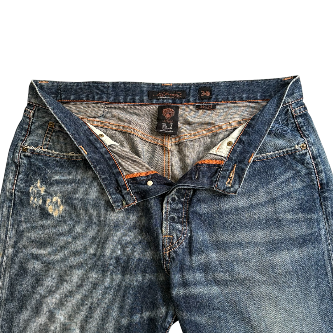 ED DARK WASH EMBROIDERED JEANS [36-32]