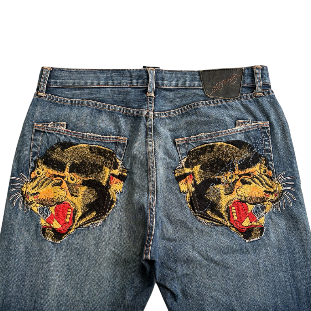 ED DARK WASH EMBROIDERED JEANS [36-32]