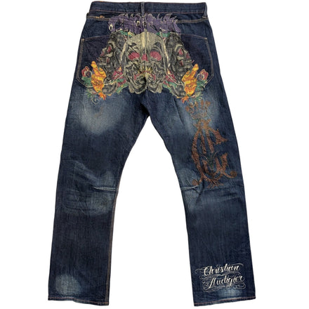 AUDIGER SKULL DARK WASH EMBROIDERED JEANS [38-34]
