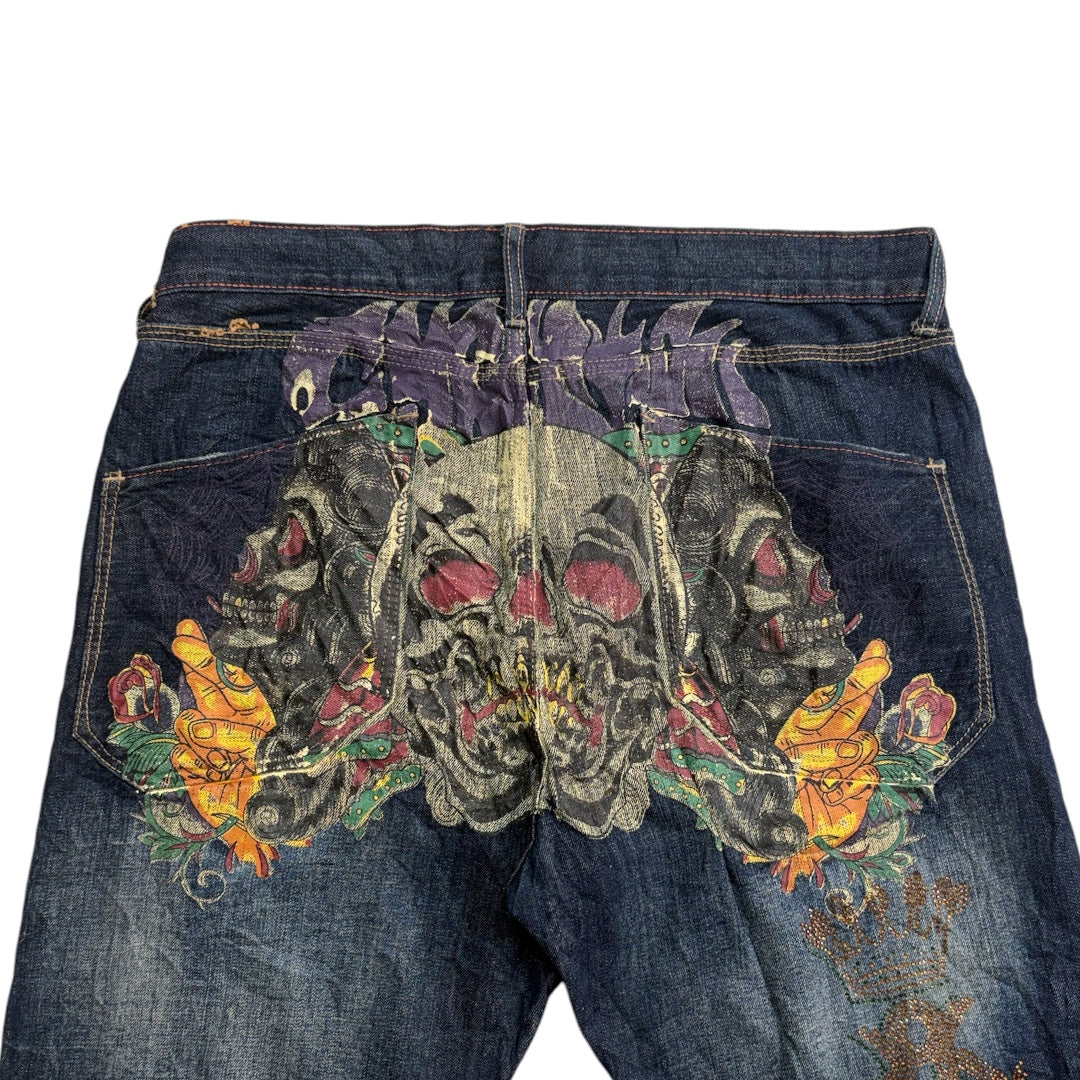 AUDIGER SKULL DARK WASH EMBROIDERED JEANS [38-34]