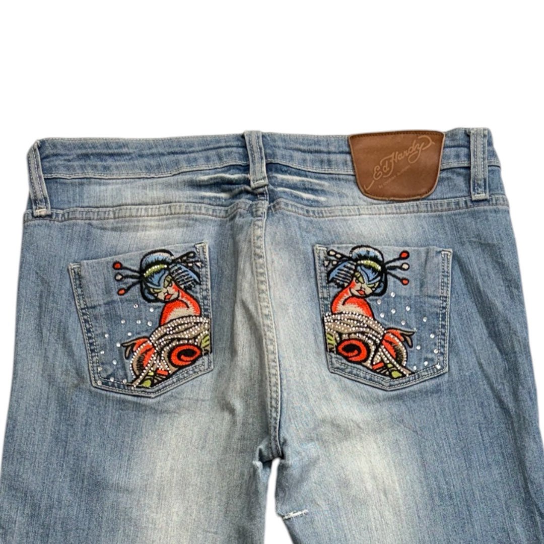 ED LIGHT WASH EMBROIDERED WOMEN’S LOW WAIST JEANS [30-28]