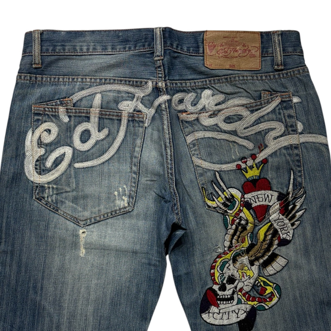 ED SPELL-OUT EMBROIDERED JEANS [36-32]