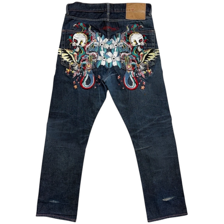 ED DARK WASH EMBROIDERED JEANS [34 to 30]